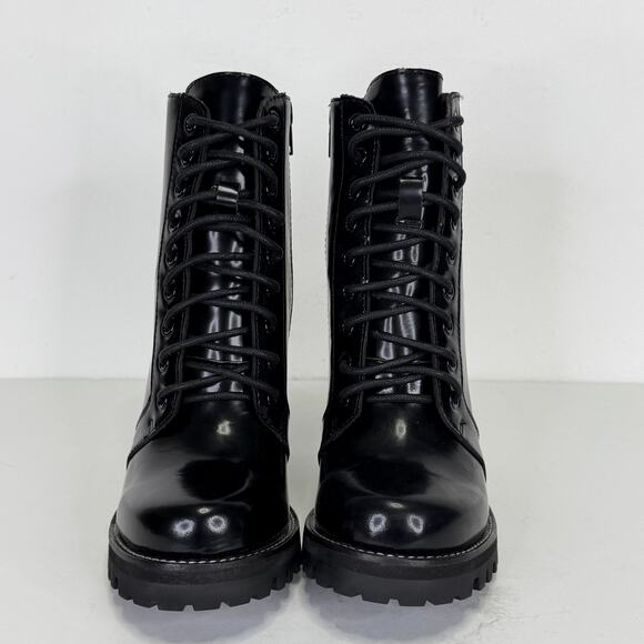 JEFFREY CAMPBELL Black Leather Bootie Lug Sole Chunky Block Heel Womens 6.5 Goth - Picture 6 of 11